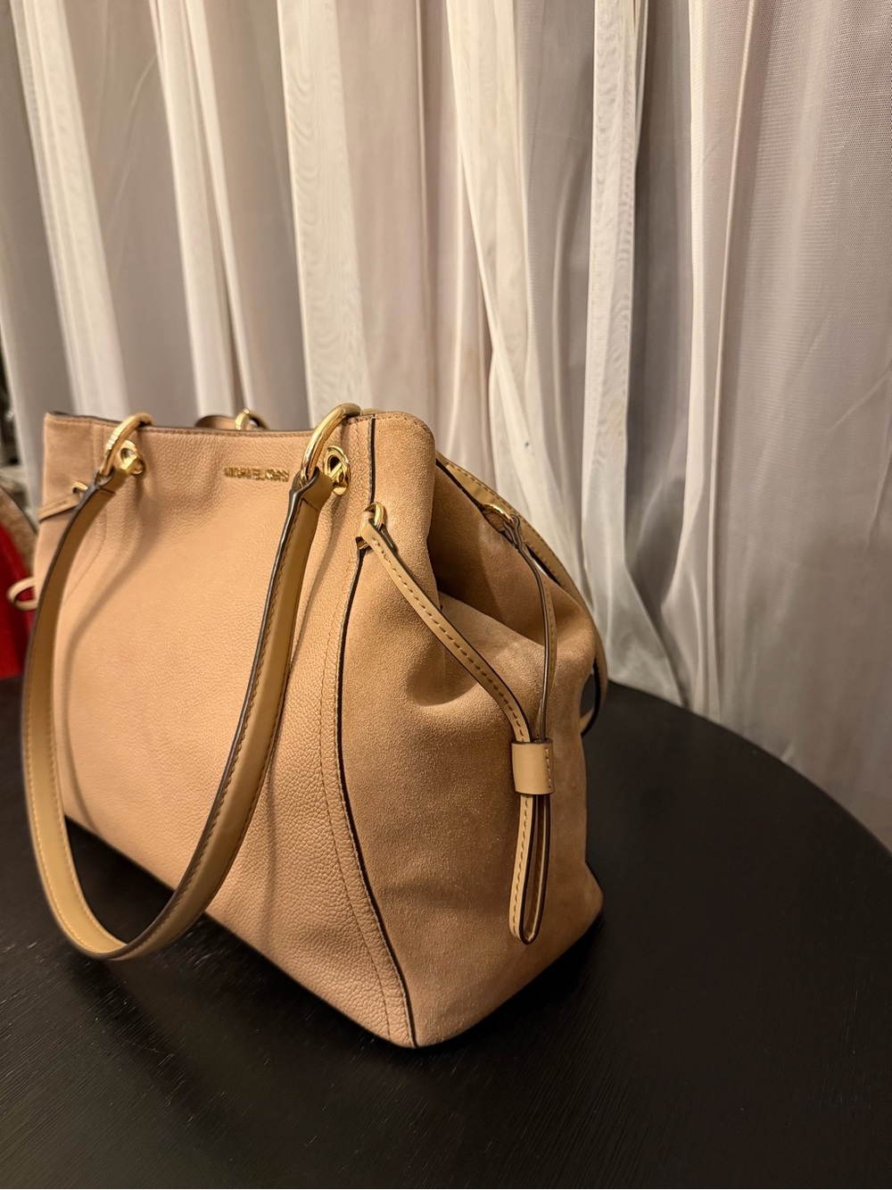 Michael Kors Black Leather Chain Strap Crossbody Camera Bag Gold Hardware